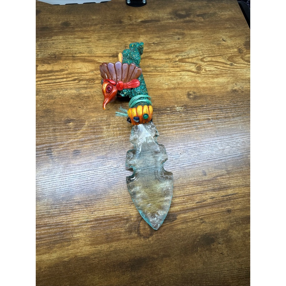 Handmade Tribal Bird Ceremonial Dagger Knapped Glass Blade Art Piece 13 Inch